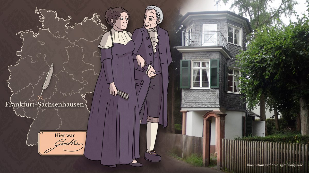talesofgoethe's tweet photo. „Diesmal sahen wir die Sonne, auf einem Thürmchen, das Willemer auf dem Mühlberg gebaut hat, untergehn.“ (#Goethe, Brief v. 21.09.1814)
Das Willemer-Häuschen in #Frankfurt-Sachsenhausen ist Stätte der Begegnung Goethes mit #MarianneVonWillemer.
#hierwargoethe #GoetheOrte https://t.co/zQcfVvNXUs