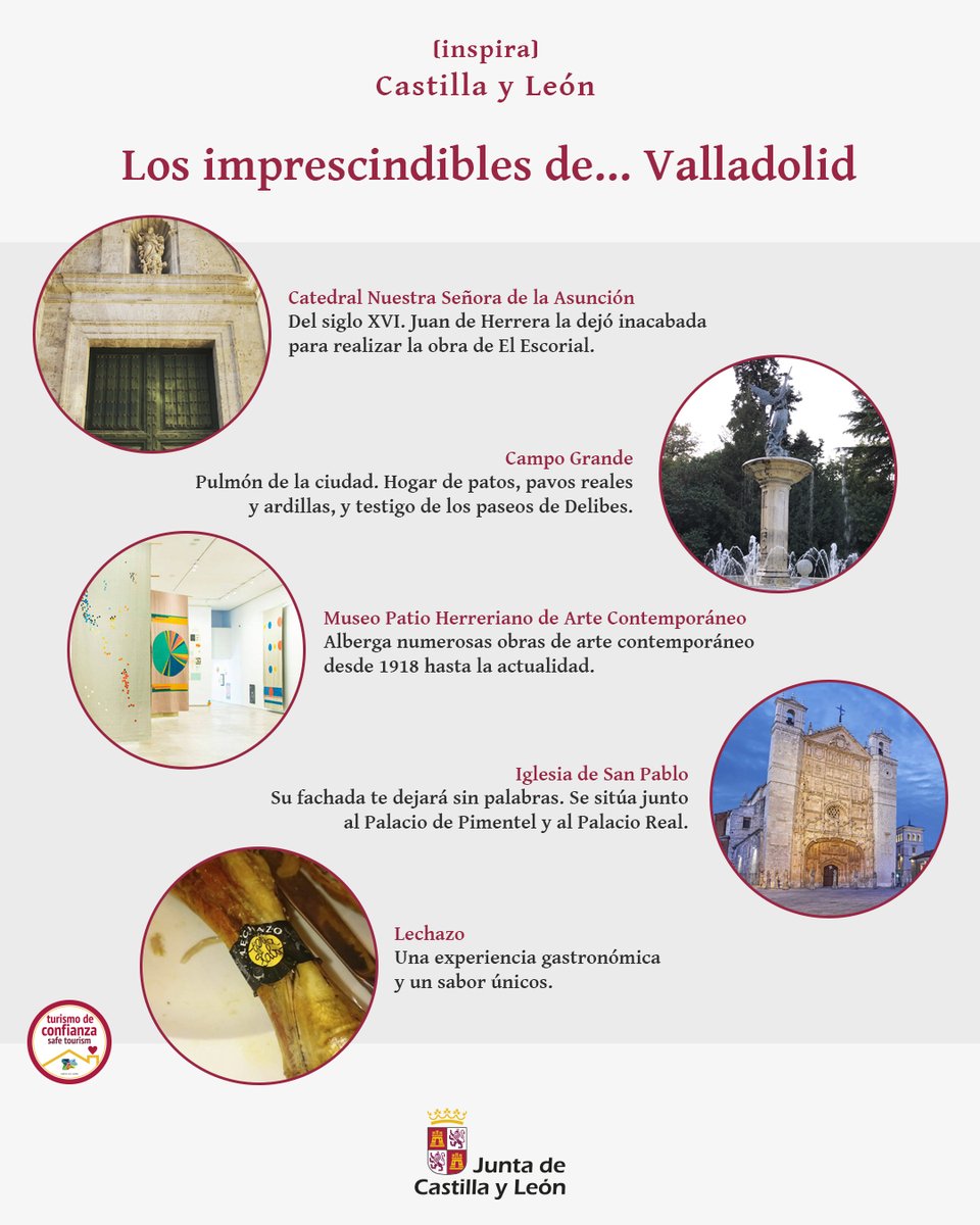 CyLEsVida's tweet photo. 5️⃣ imprescindibles en tu visita a #Valladolid

¡Y eso que hay muchos más! 

https://t.co/lNmeY9rfm3
