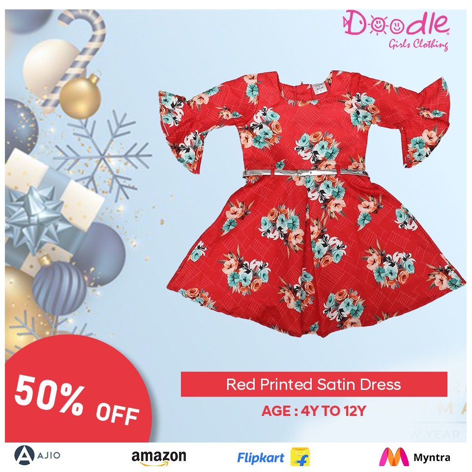 Buy Doodle Girls Third Fourth Sleeves Floral Printed Embellished Layered  Dress With Hairband Blue for Girls (8-9Years) Online in India, Shop at  FirstCry.com - 14331176