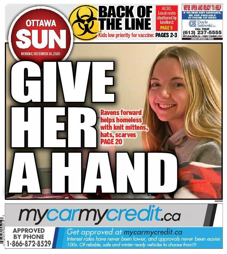 ottawasuncom's tweet photo. The Ottawa Sun front page for Monday, Dec. 14, 2020 https://t.co/OdCOgu1JVD