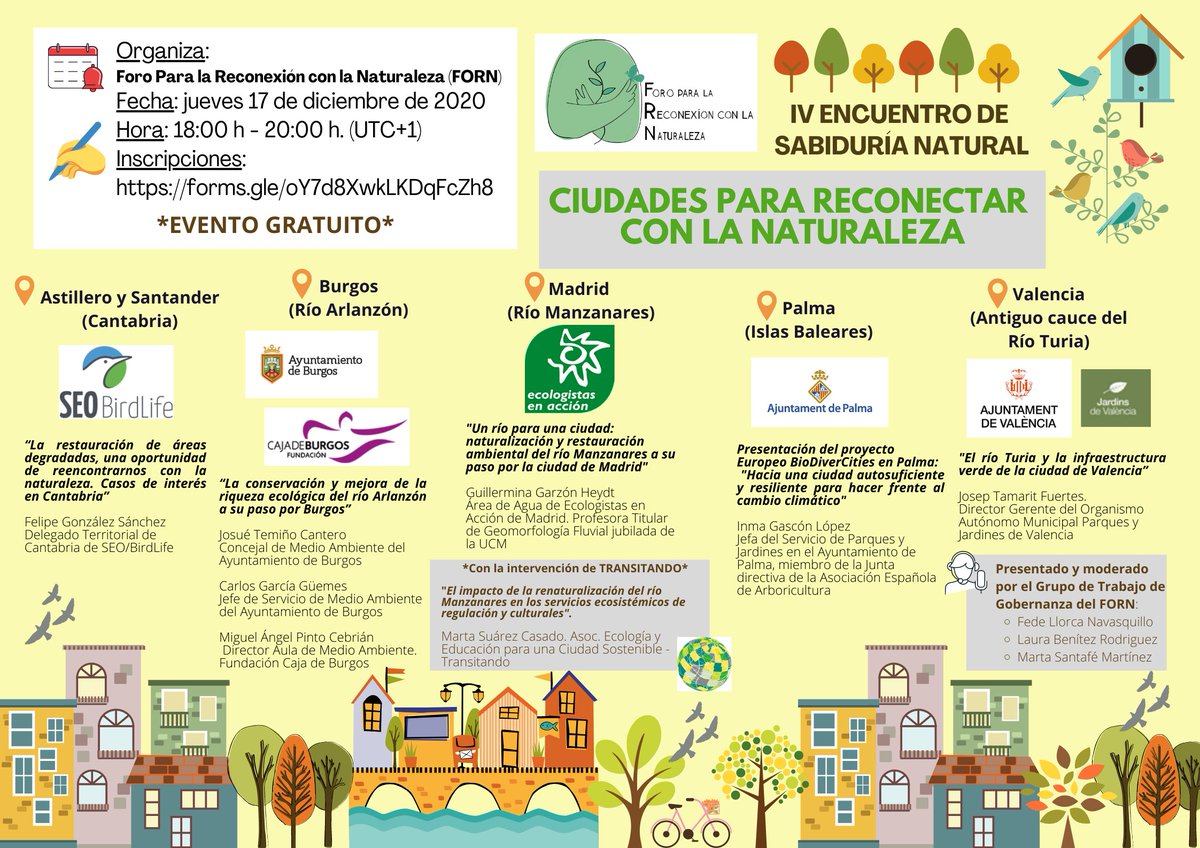 SoniaMerinero's tweet photo. Este #jueves a las 18:00 os esperamos en el IV #EncuentroDeSabiduríaNatural online donde compartiremos interesantes experiencias de #CiudadesParaReconectarConLaNaturaleza 🌇🏞️  Organizado por el #FORN. Inscripciones gratuitas aquí 👇https://t.co/uFFDQ5oyG6 https://t.co/oczD5RURxZ