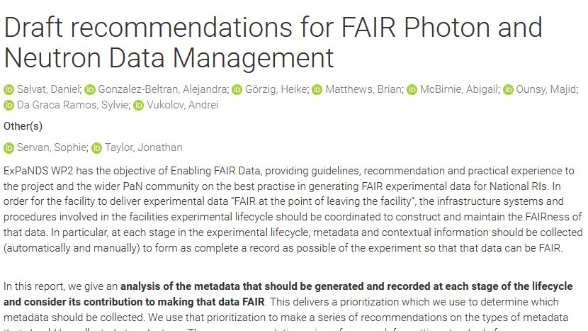 Very happy and proud to be among the people who are trying to shape #FAIR #data for #Photon and #Neutron national facilities. Good work! <a href="/ExPaNDs_EU/">ExPaNDs</a>  zenodo.org/record/4312825