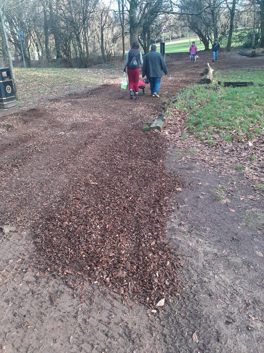 RyanCooper66's tweet photo. Due to the amount of rain over the last 2 weeks pathways have become slippy under foot. We took advantage of some tree clippings that have been produced after some tree works on the park and have recycled them to make the paths safe for park users. @SherwoodBerrid1 https://t.co/YBi9yAy4us