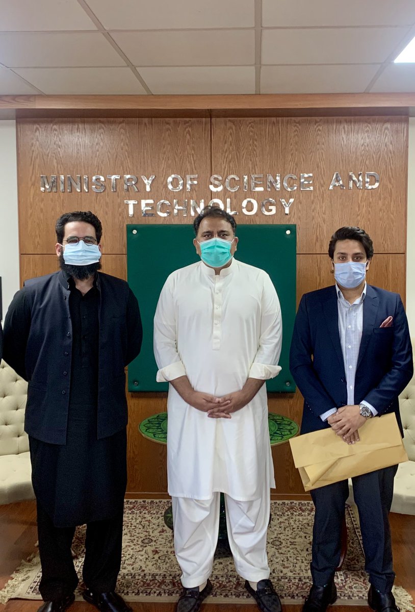 pmlabpk's tweet photo. Invited by the Minister for Science & Technology @fawadchaudhry. He wanted to know more about SynBioKP, iGEM, and the potential for import substitution using synthetic biology. He was very pleased to know about the Precision Medicine Lab and wanted to visit. #futureofwork 🧬💥 https://t.co/2UGnMt9ylx