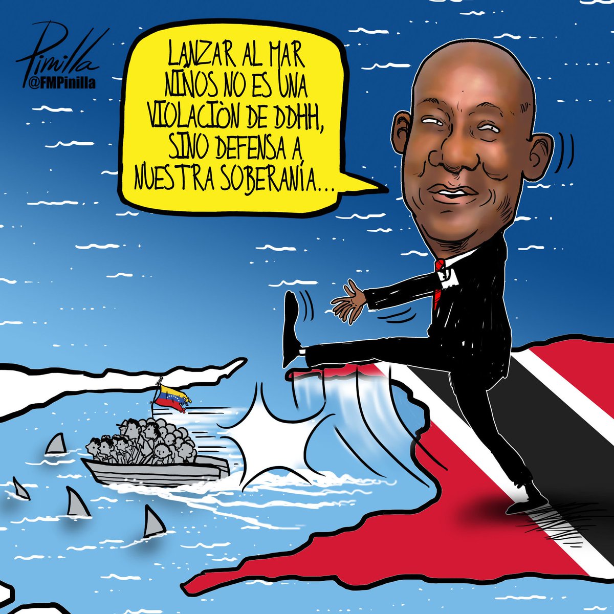 AsiEsNoticiasVe's tweet photo. Así como Nicolás tiene su cuota de responsabilidad en el drama de los balseros venezolanos, no podemos olvidar la que tiene el gobierno de #TrinidadYTobago poniendo en riesgo la vida de civiles indefensos.
¡Deben pagar también!
•
#caricatura excelente como siempre @FMPinilla https://t.co/iYEDQHv8zC