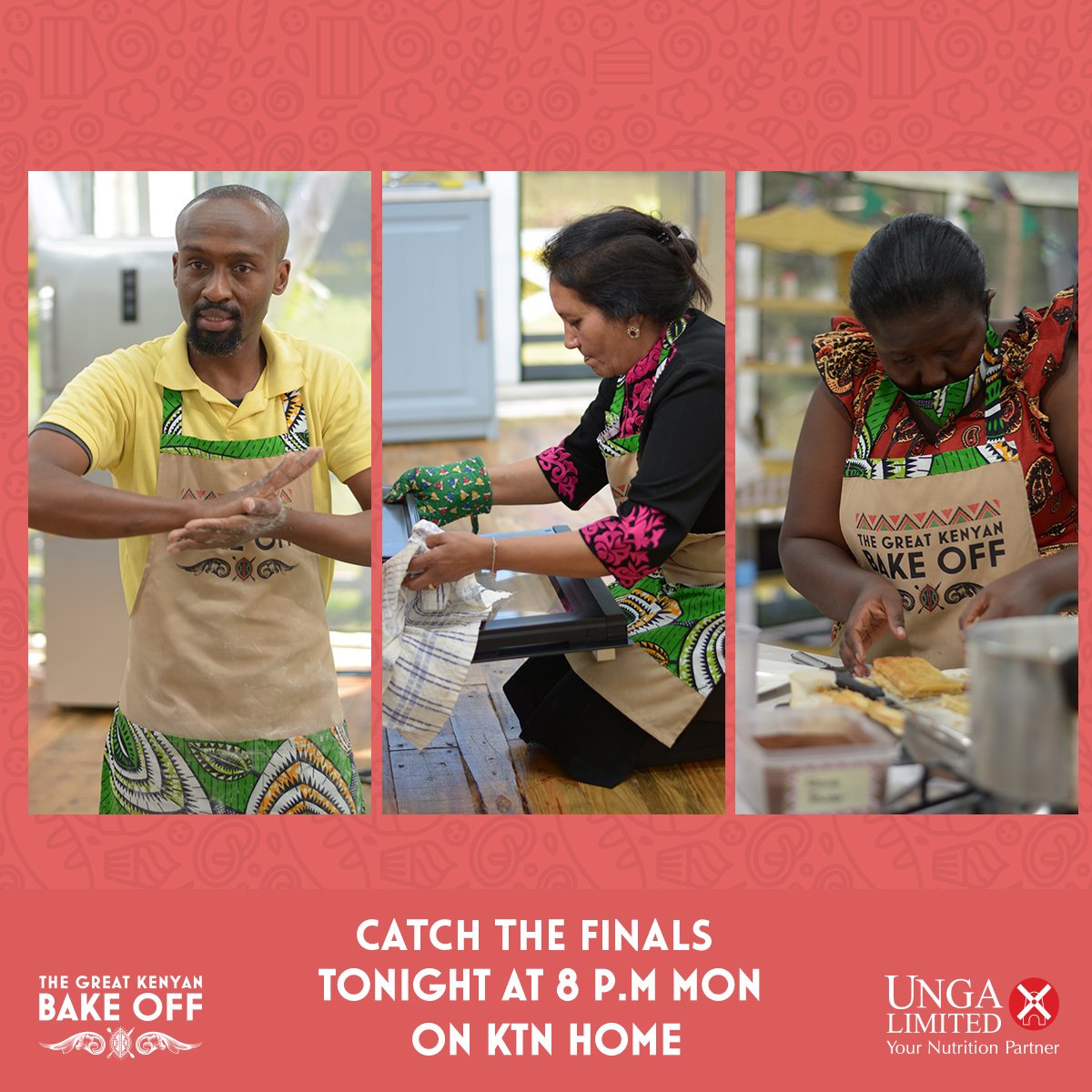 KenyanBakeOff's tweet photo. It’s the last bake of the season and everything has to be just right! Whose amateur creation between Charity, Chetna and Joe will inspire a nation to bake? It’s all going down tonight at 8pm on KTN Home. #TheGreatKenyanBakeOff @ChefKiranJethwa @myrakiv @JuneGachui @NickNdeda https://t.co/DiHMml0iYe