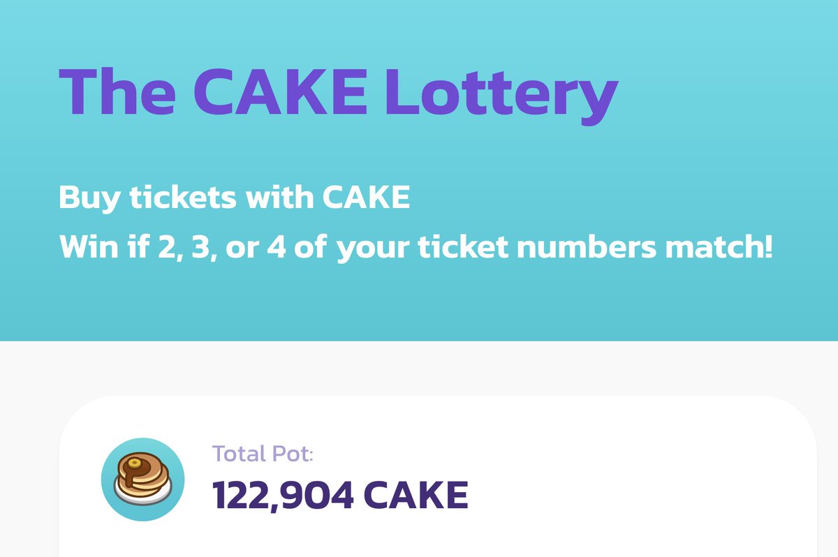 100k $CAKE Injection has been made!

Over $50,000 in the pot!

The draw takes place at 10pm SGT (2.5 hours)⏰

Buy tickets here:
🎟️ pancakeswap.finance/lottery

Ask questions here:
🐰 t.me/pancakeswap

🤑 One person that retweets this will win $100! 🤑