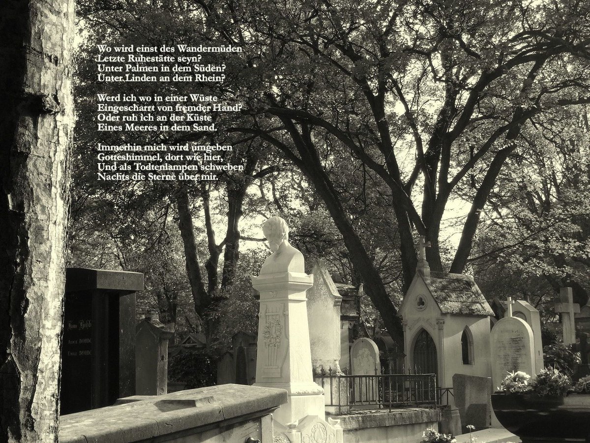 “Where shall I, the wander-wearied,Find my haven and my shrine? Under palms will I be buried?Under lindens on the Rhine?...Well, what matter! God has givenWider spaces there than here.And the stars that swing in heavenShall be lamps above my bier.”~ Where?, H. Heine