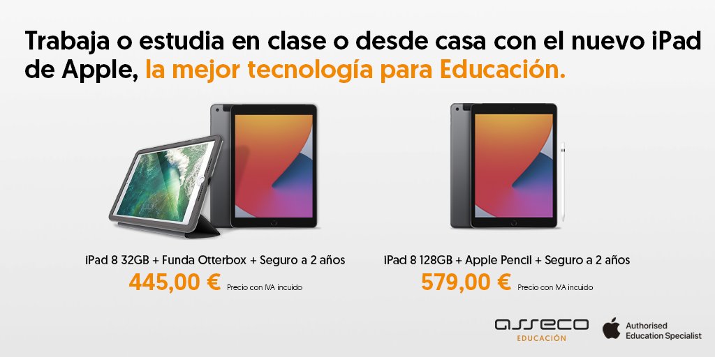 edu_asseco's tweet photo. 😀¡Disfruta ahora del nuevo #iPad8 de @Apple junto a los mejores accesorios de la mano de @edu_asseco!

🚀La herramienta tecnológica más versátil para estudiar o trabajar desde cualquier parte.

🔎Descubre más en nuestra web: https://t.co/bEODz16bLm https://t.co/tsAlccASRi