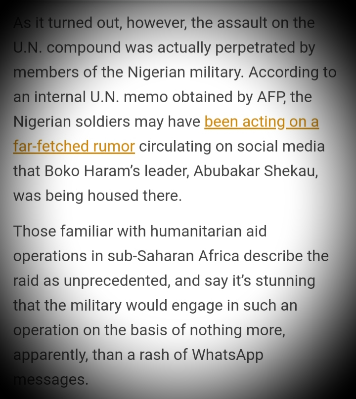 In what is perhaps the most insulting and ridiculous of claims they accused the Nigerian military of launching an assault on a UN Compound, exonerating Boko Haram. These crazy American media accuse the President of lionizing Nigerian soldiers as national heroes.