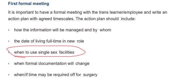 Here’s a transition plan. First formal meeting. Items to discuss “When to use single sex facilities”. Yep. Let’s start those boundary breaches early.