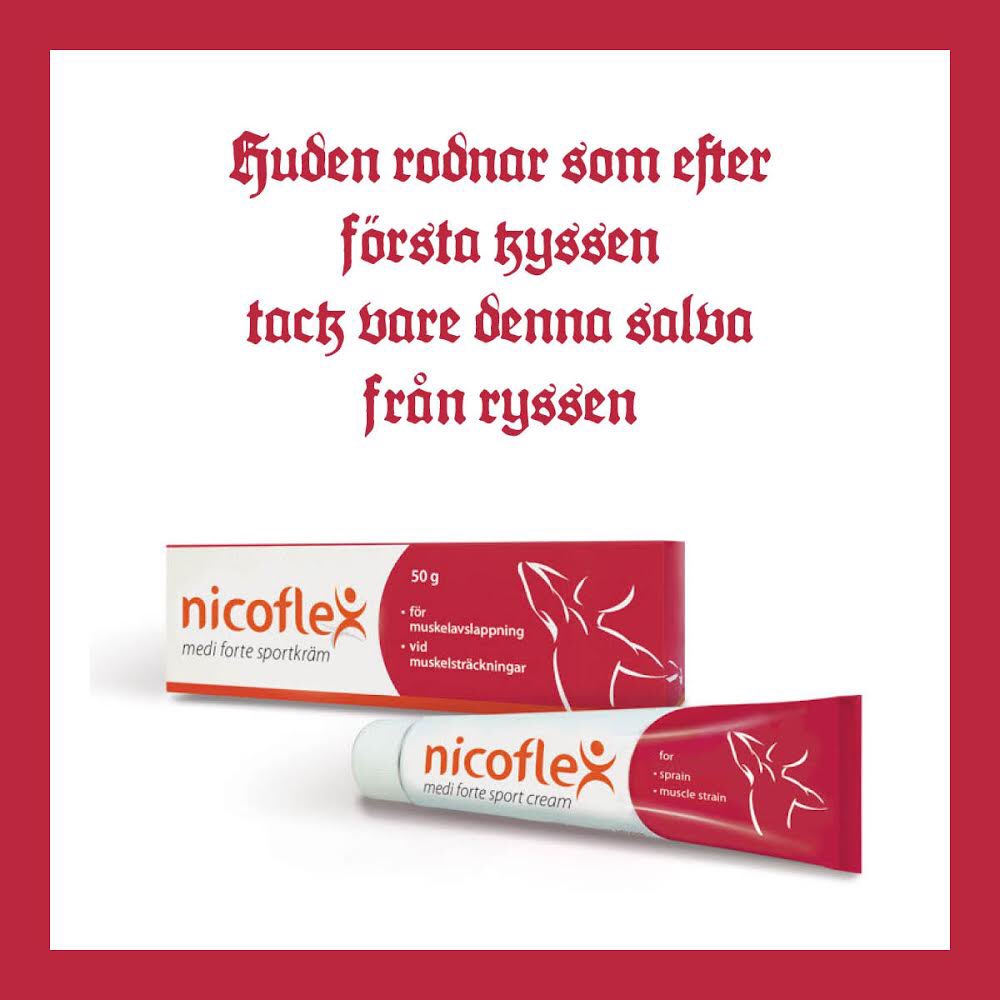 Huden rodnar som efter första kyssen,
Tack vare slavan från ryssen.

gritsport.se/shop/nicoflex-…
