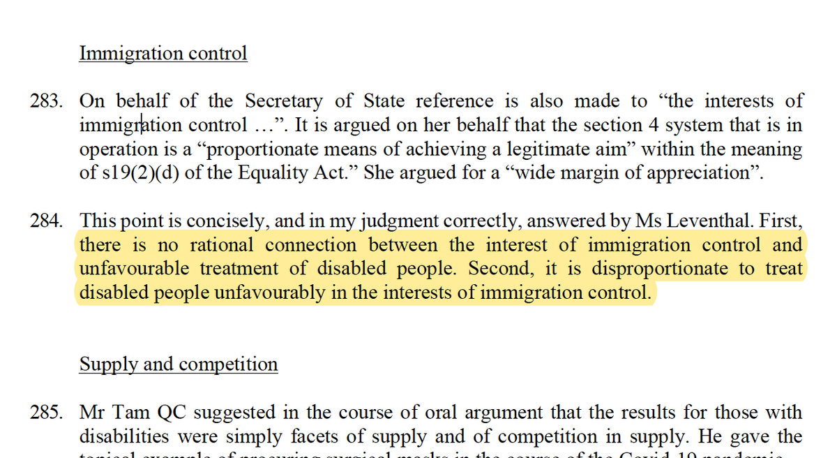 The Secretary of State had discriminated against AA on the because of his accommodation needs connected to his disability.The Court rejected the government's argument that disability discrimination was justified in the interests of immigration control.