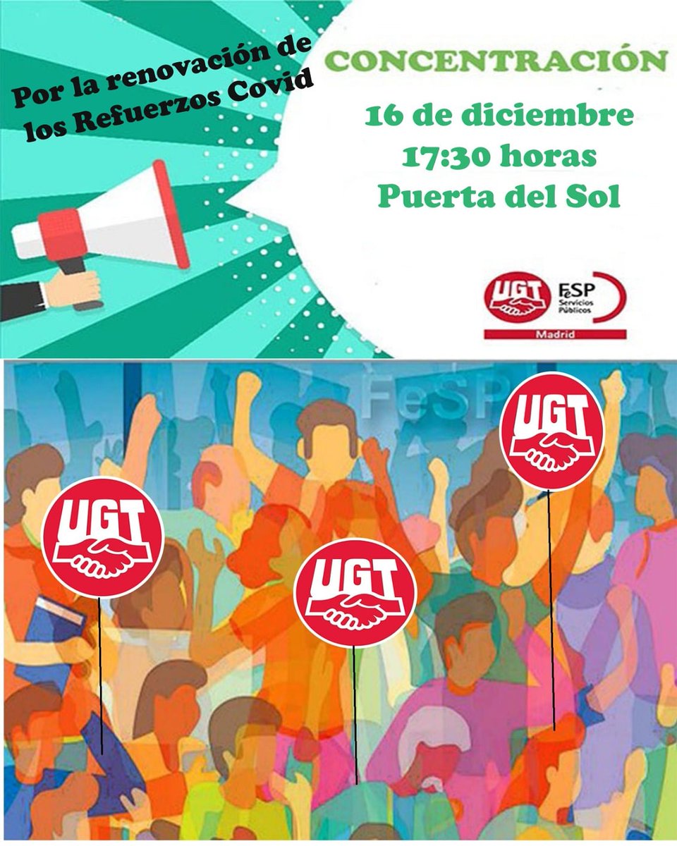 ugt_educamadrid's tweet photo. 🔴UGT-FESP ENSEÑANZA MADRID🔴

#RefuerzosCovid

El próximo miércoles UGT estará apoyando a los Refuerzos Covid en la concentración de la Puerta del Sol.

#RefuerzosCovidNecesarios
#DocentesTodoElCurso

Únete a nuestro canal de Telegram 👇🏼
https://t.co/rHeywIxxUY https://t.co/dAhweEKQkl