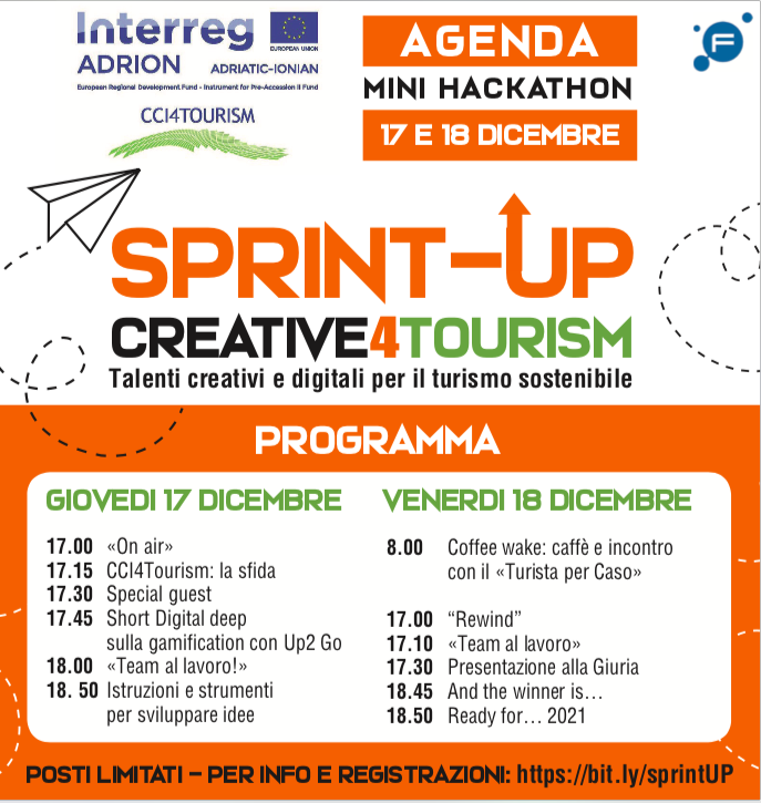 📣 Sei un appassionato del digitale, un'impresa creativa dell'artigianato artistico o del turismo❓
🤝 Partecipa a SPRINT-UP, mini hackathon per acquisire nuove skills e ampliare il tuo network🕸
⏰ 17- 18 dic h. 17-19
Registrati 👉  bit.ly/sprintUP
FREE  
 #CCI4Tourism
