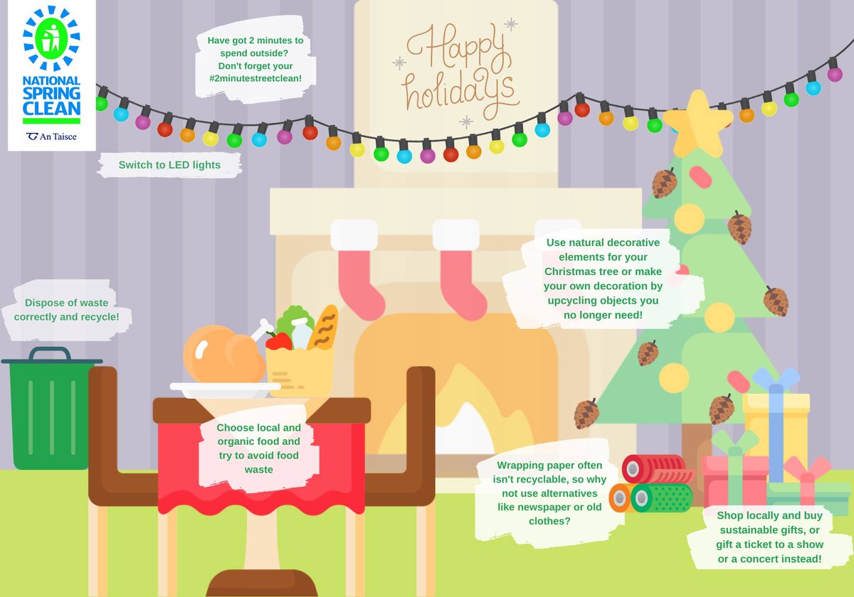 NationalSpringC's tweet photo. The holidays are getting closer, so let's make sure we enjoy this time of the year sustainably!
Here's a #throwback to the tips we shared last year 🎄
#SpringClean20 #SDGsIrl #Christmas https://t.co/JACVS271QH