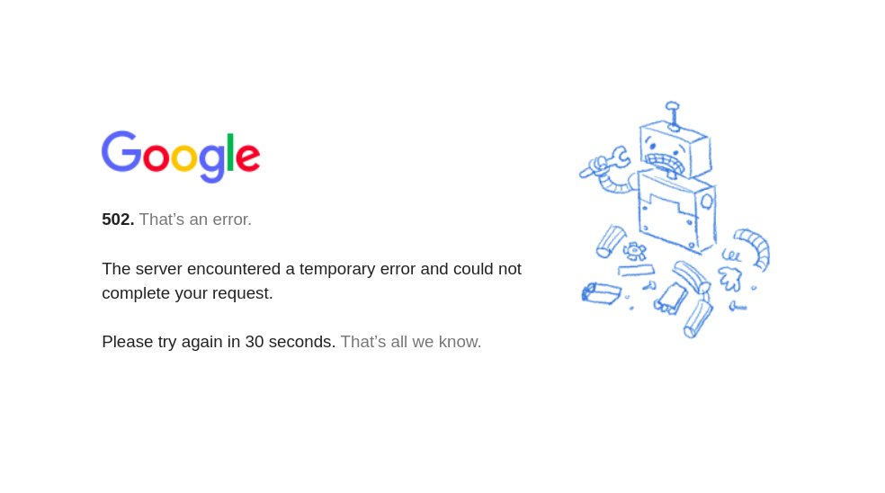 michuk's tweet photo. The world has stopped on Monday.
Yep, GMail, Google Drive and YouTube are down.
#Typical2020 https://t.co/B08boAxcUh