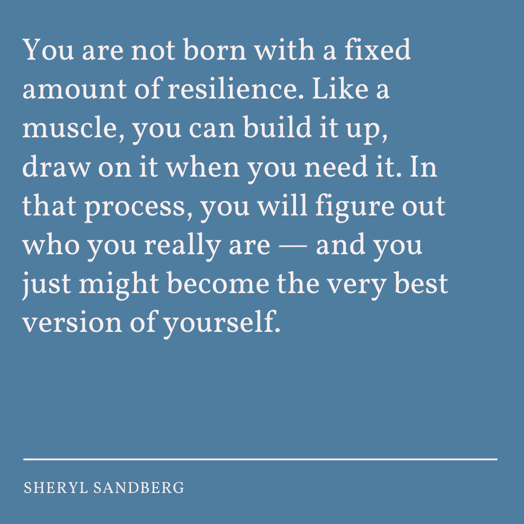 wisa_kc's tweet photo. You are not born with a fixed amount of resilience. Like a muscle, you can build it up, draw on it when you need it. In that process, you will figure out who you really are — and you just might become the very best version of yourself. - Sheryl Sandberg https://t.co/pS56XkXSc7