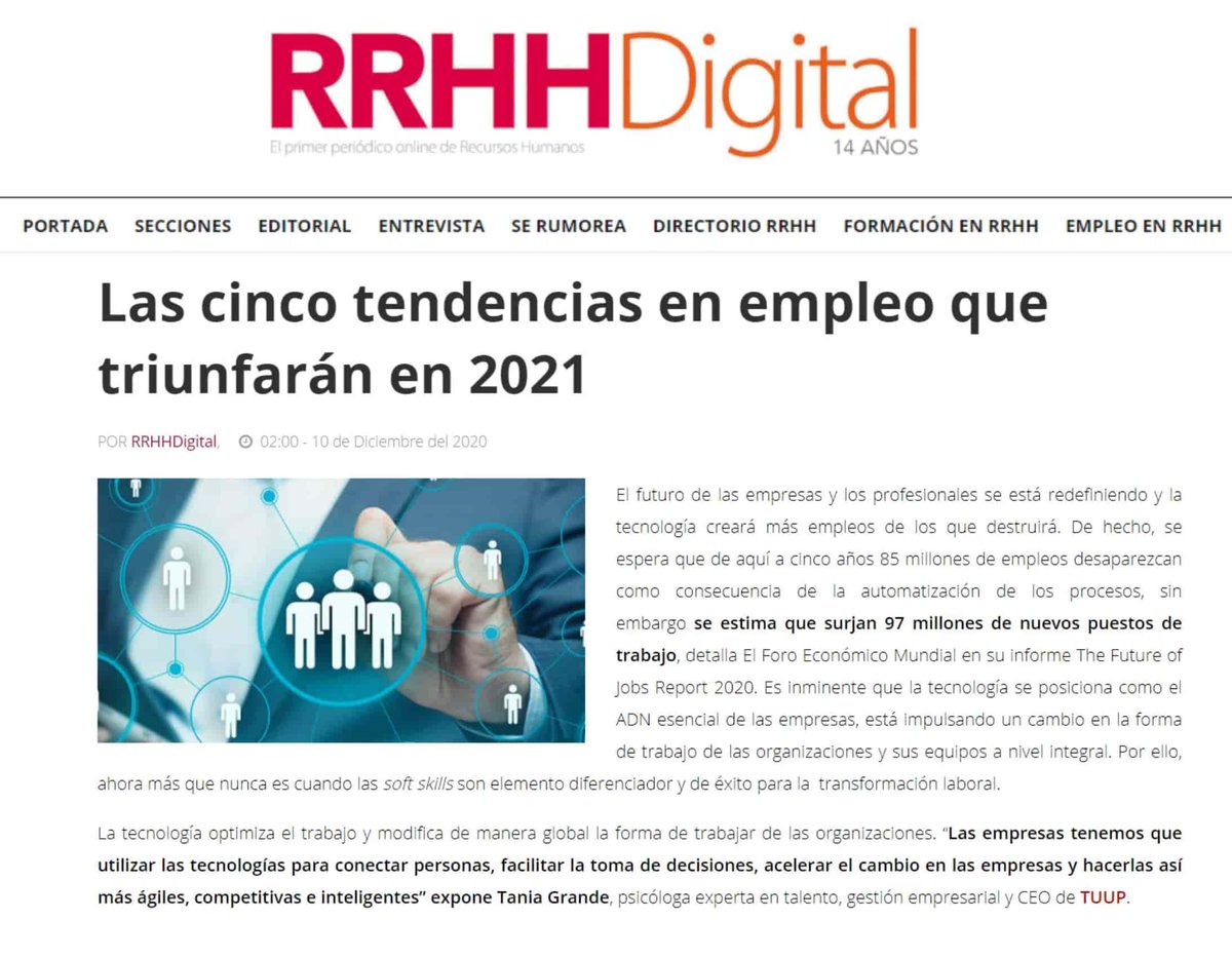 👉 Estas 5 profesiones triunfarán en 2021... ¿Está la tuya entre ellas? <a href="/taniagrande/">Tania Grande Maza</a> lo desvela para <a href="/RRHHDigital/">RRHH DIGITAL</a>, ¡haz clic y descúbrelo! bit.ly/2IL1uhZ

#empleo  #trabajo #TrabajoSiHay