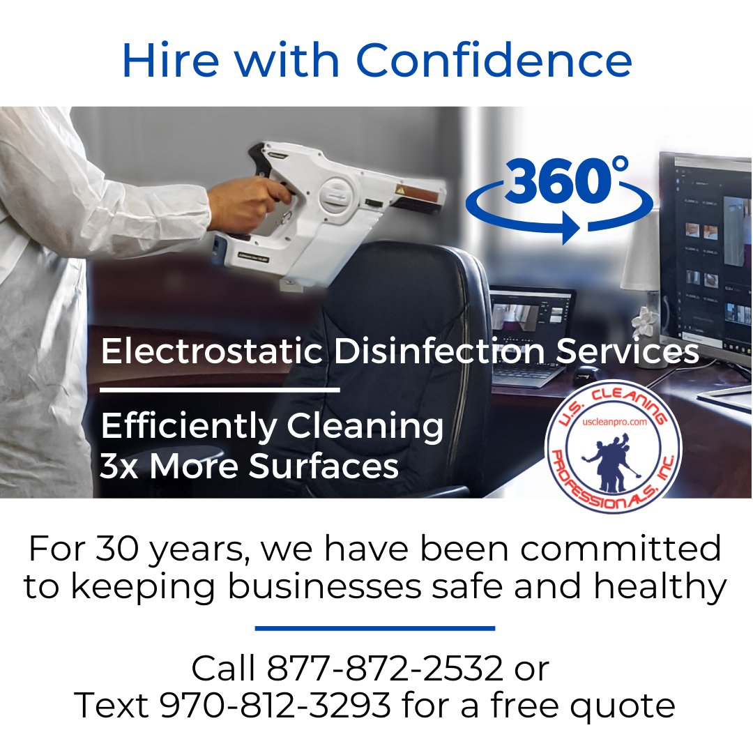 uscleanpro's tweet photo. Hire with confidence the cleaning service that specializes in Healthy Workspaces!  Call 877-872-2532 or Text 970-812-3293 for a free quote https://t.co/4fZckzCdZd