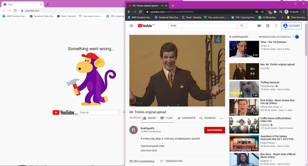 gera_ig's tweet photo. Cuando se cae Youtube pero lo abres en modo incógnito y funciona, de nada, prosigan en lo que estaban. #YouTubeDOWN https://t.co/bzdXO67iif