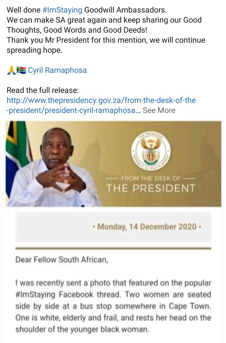 ImStayingSA's tweet photo. Read more here: https://t.co/6g3iibIgX6

#ImStaying
@PresidencyZA https://t.co/7k4BlXTUs2