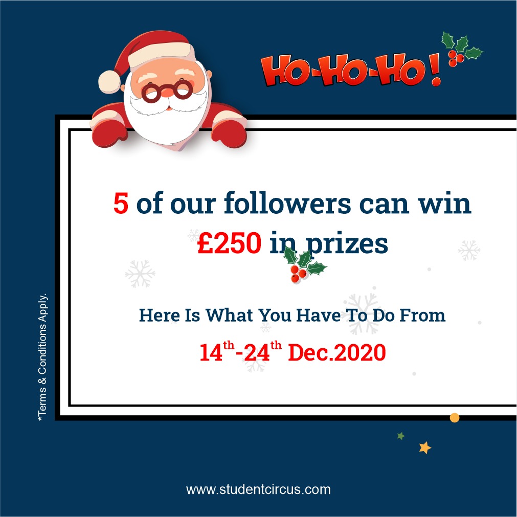 StudentCircus's tweet photo. NOW LIVE: For some festive cheer amidst a tough year, we at Student Circus are celebrating #12DaystoChristmas by giving away £250 among 5 of our followers!

Head over to Instagram for the Question of the Day and more details, terms &amp; conditions.
#Christmas2020 https://t.co/dB84iBm2dj