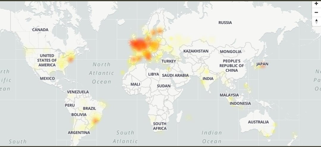 Niwi2003's tweet photo. Eine Kart von denn Orten wo YouTube und Google down sind. #YouTubeDOWN #googledown https://t.co/yJbxtCXwYo