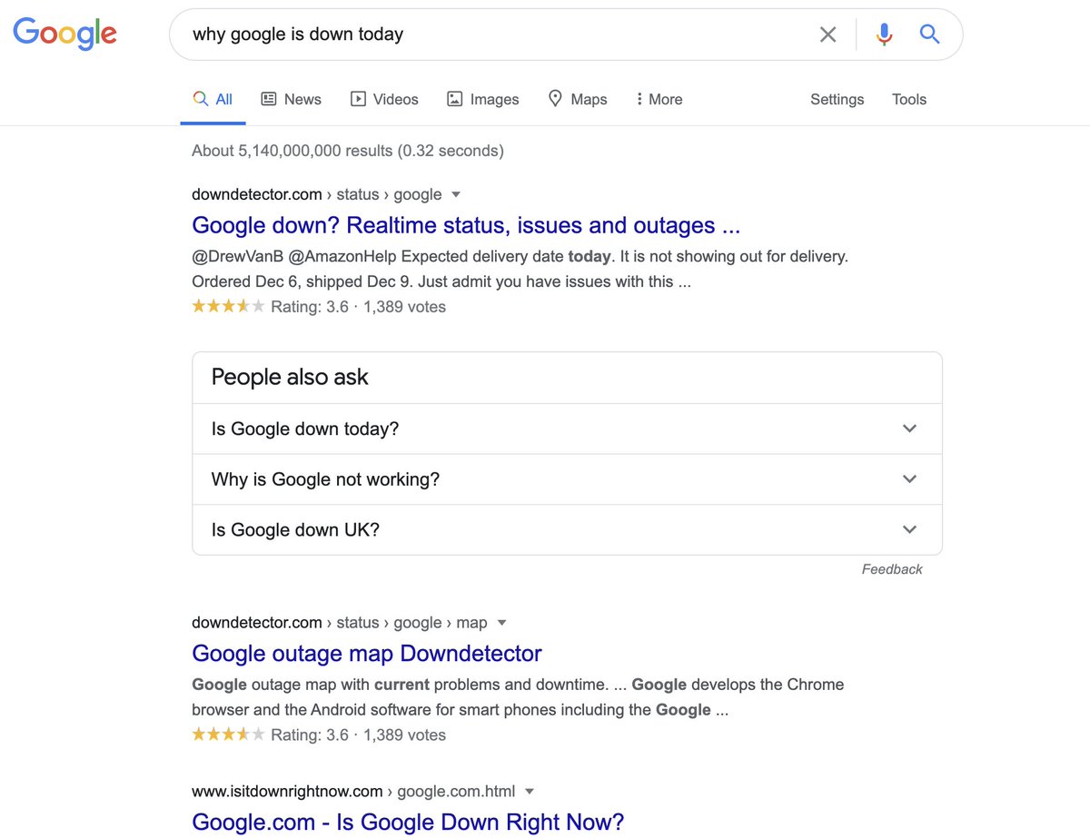 Plus de 5 milliards de réponses... et pas une sur LA question que tout le monde se pose en ce moment...
C'est un peu effrayant, non?
Loin de rejoindre les complotistes, je me pose quand même la question de comment sont traitées et priorisées les informations par #Google..
