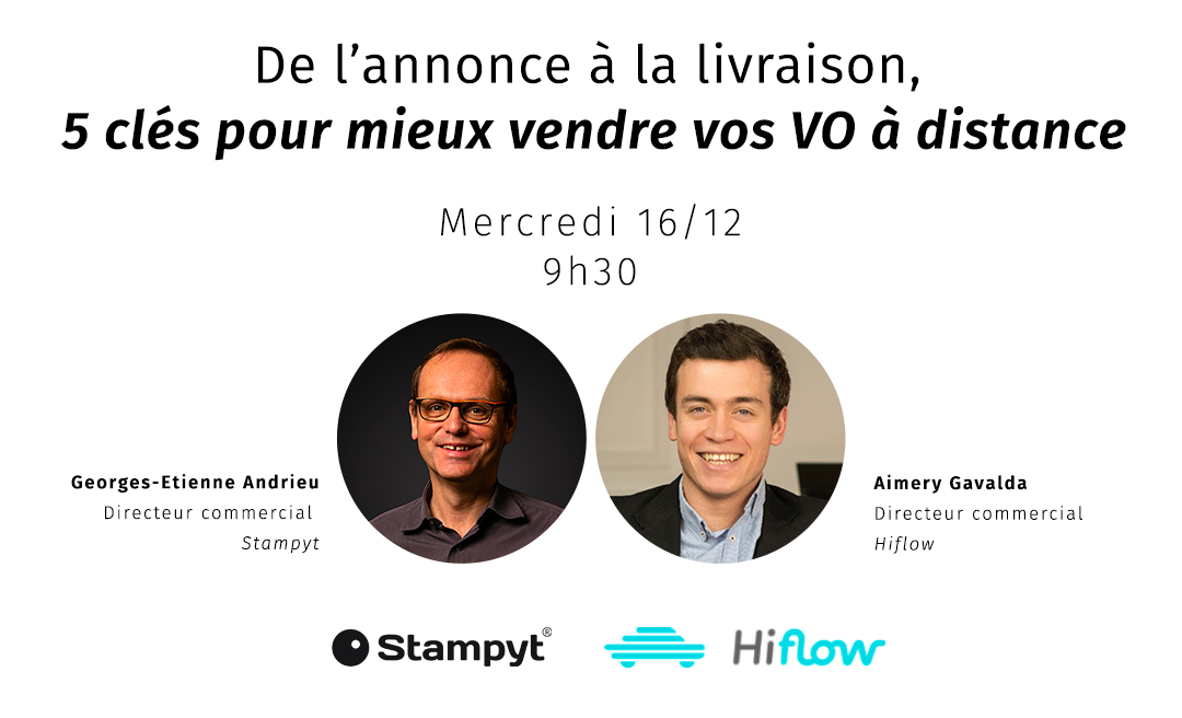 [WEBINAR STAMPYT x HIFLOW : C'EST APRÈS-DEMAIN 🗓 !]
 
"Du visuel intelligent à la livraison, 5 clés pour mieux vendre vos VO à distance" en partenariat avec @Hiflow ? 

Inscription juste ici 😎👇
showtime.zoho.com/join#/10021756…

#automobile #vente #digital