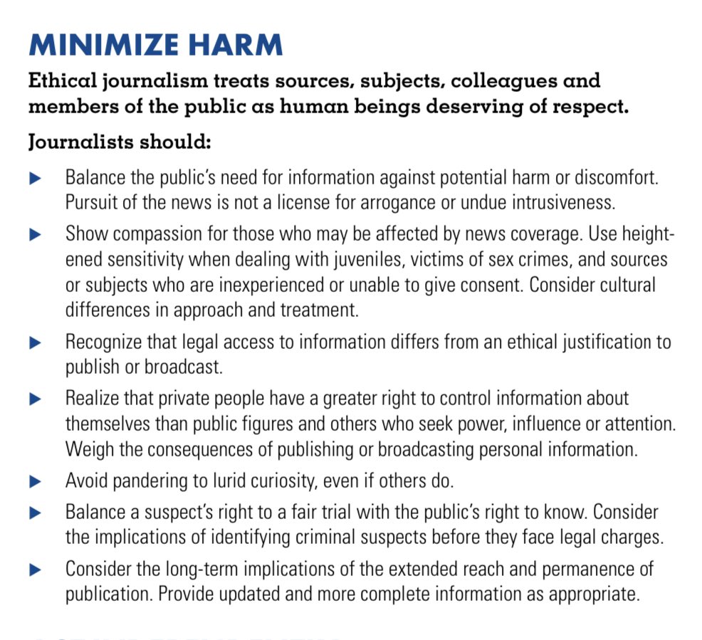 I think there’s an aspect of our very online world that’s led to a distorted view of what counts as newsworthy, what constitutes a public figure, and so on. https://www.spj.org/ethicscode.asp 