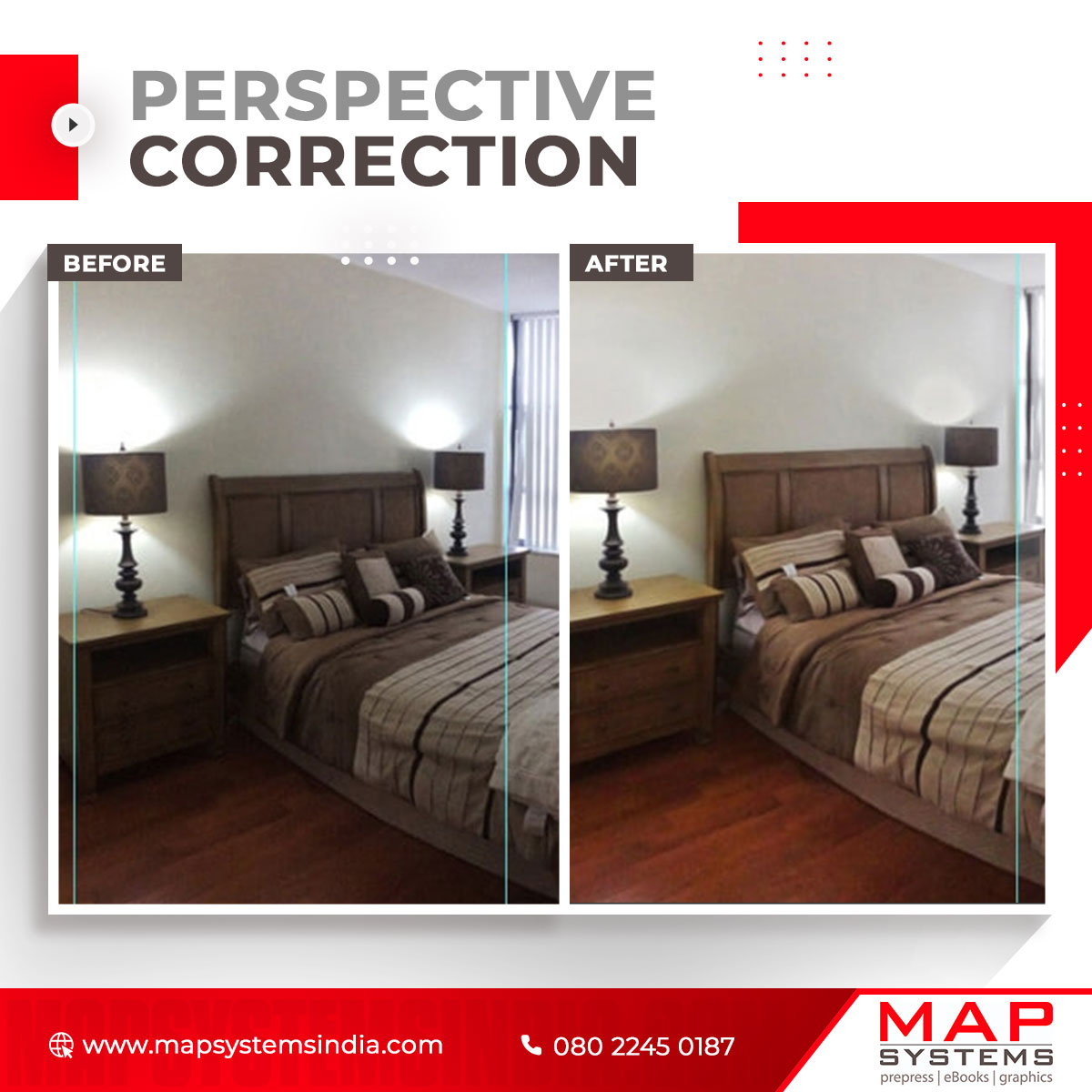 MapSystemsIndia's tweet image. Preserve the originality of your images by rectifying perspective distortions, horizontal or vertical camera tilts, or unbalanced geometries with the help of MAP Systems’ perspective correction services. 
bit.ly/3miucEy

#PerspectiveCorrection #Photoediting