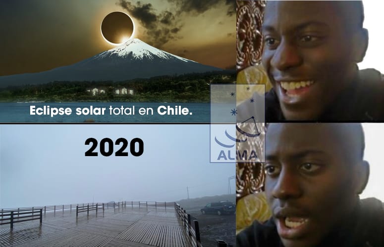 meme eclipse sobre que está nublado y con lluvia en la zona de la totalidad.