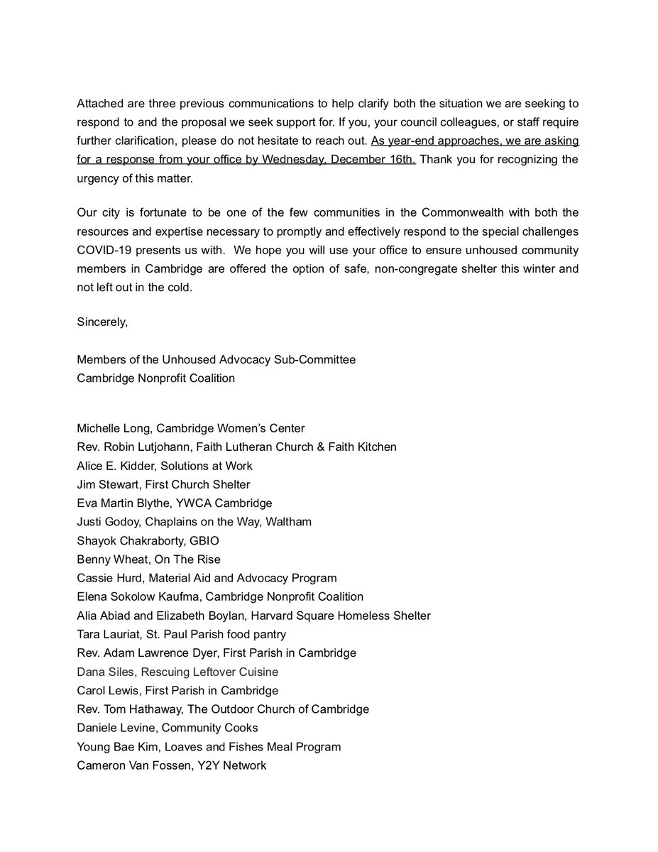 It's , COVID is surging & many unhoused people in  #CambMA are STILL w/o shelter -On Fri, orgs reached out to  @MayorSiddiqui seeking $ advance for  #Hotels4UnhousedCambMAWe appreciate her supportive response & look forward to working w/her to ensure dorm shelter can open 1/
