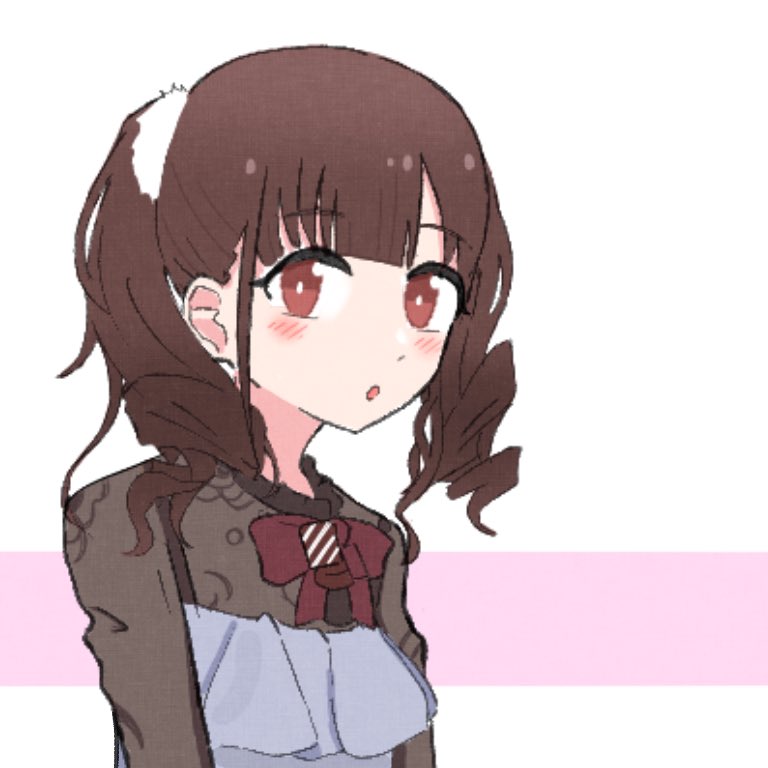 1girl solo brown hair looking at viewer upper body blush bow  illustration images