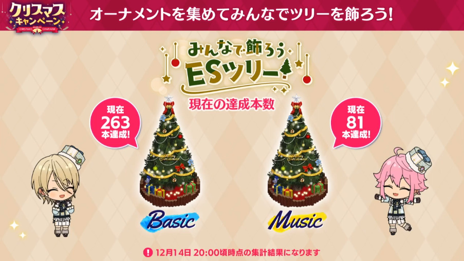 1. 500만 DL 돌파기념2. ES트리 달성도 현황3. 크리스마스 이벤트 기회기 등 4. 5주년 전시회 기간중 5일간 로그인하면 텐쇼인에이치 5장 선물