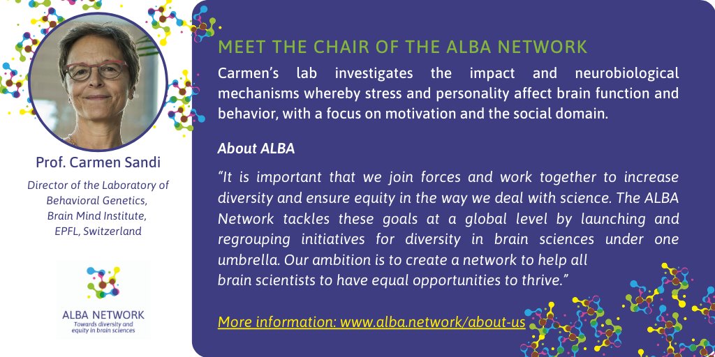 Meet the ALBA Board of Directors: Carmen Sandi  @carmensandi10 is the Chair and the founder of the ALBA Network. She studies how  #stress affect  #brain function and cognition. #ALBAintro  #ALBAretrospectiveMore about the ALBA Team:  http://alba.network/aboutus 