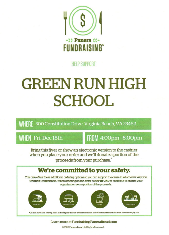 As the weather begins to get colder, what better way to support Green Run than having some warm soup. Come support your Stallions on December 18th from 4-8pm at Constitution Drive. Do not forget to show this image! 💚💙