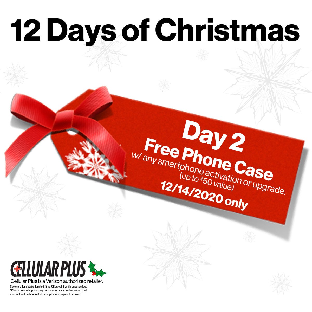 Get a FREE case with any smartphone activation or upgrade today only for Day 2 of our 12 Days of Christmas sale. That new smartphone under the Christmas tree is going to look pretty sweet with a free case from OtterBox, Speck, or UAG! Visit our website: buff.ly/3maOTlZ