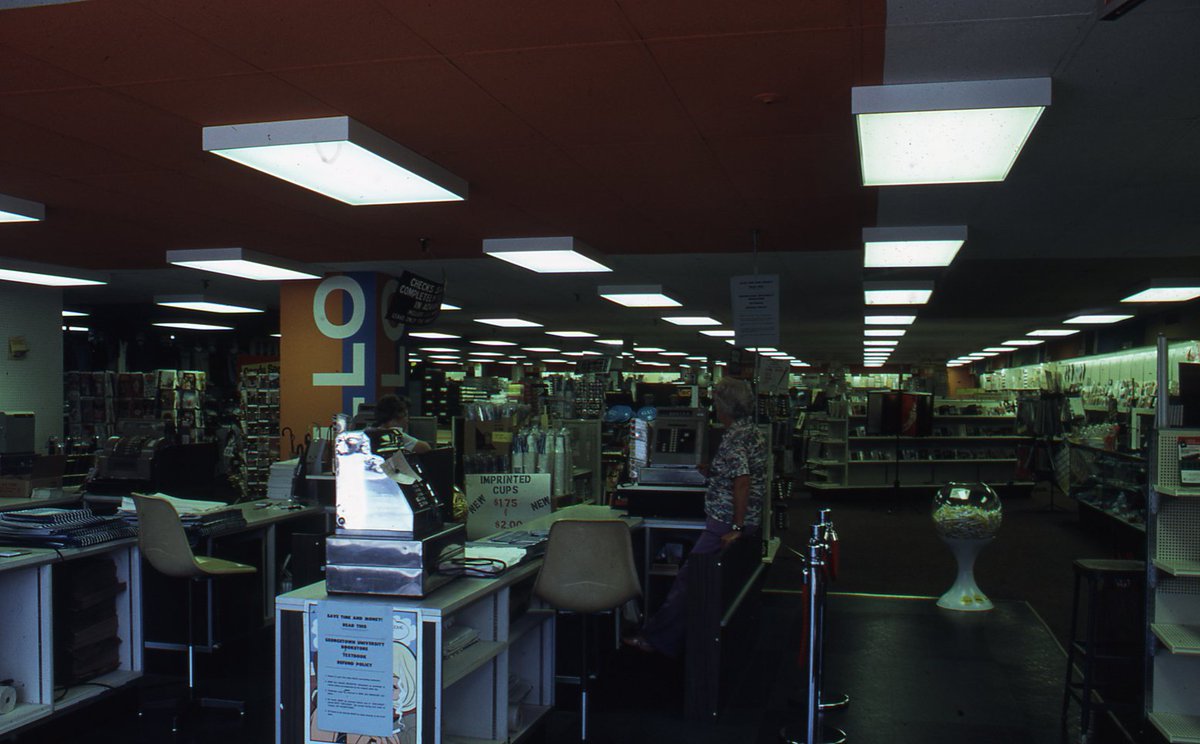 gtownlibrary's tweet photo. The university bookstore was housed in Lau's basement from 1973-1988. #50DaysofLau https://t.co/NsFn8KASKG