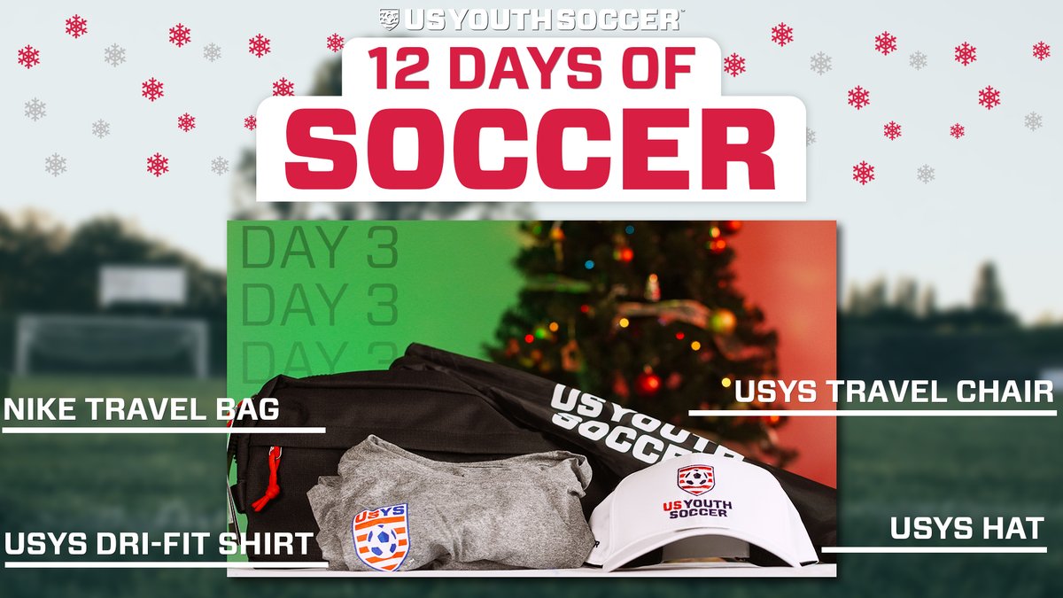 USYouthSoccer's tweet photo. It’s Monday, and it’s day 3 of our #12DaysOfSoccer! Like, RT, and fill out the form for your chance to win today’s prize package! https://t.co/7vhG68kqAR https://t.co/kGnIjltHk8