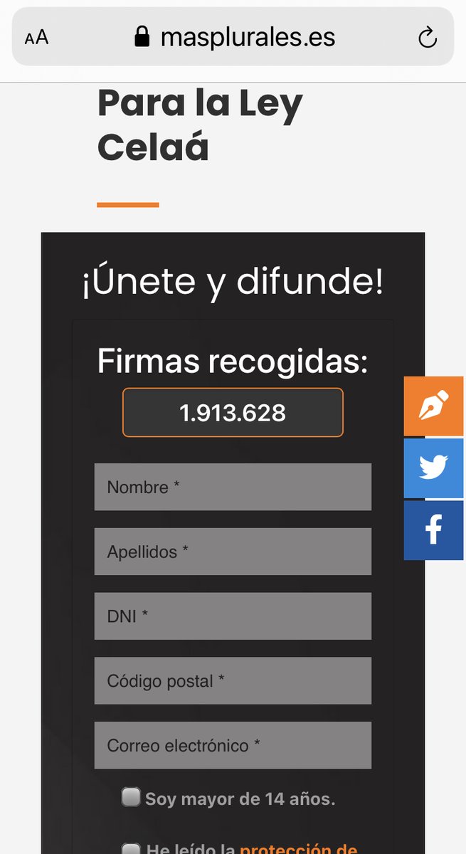 MasPlurales's tweet photo. Solo queda un pequeño empujón para llegar a los dos millones de firmas, el miércoles 16 de diciembre las entregaremos en el Senado si aún no lo has hecho, firma y dile al Gobierno que esta Ley no es la que nos merecemos. #StopLeyCelaa #MasPlurales #MasLibres https://t.co/ytmLjp5DyU