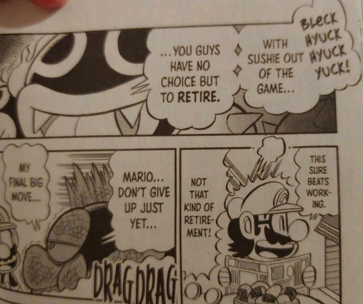 1/ Lava Piranha from Paper Mario (with a very distinct laugh that has nothing to do with Count Bleck) says, "You'd better kousan [surrender]" and Mario mishears as "tousan" [husband/dad](then says, "Bring me some tea, wifey!")