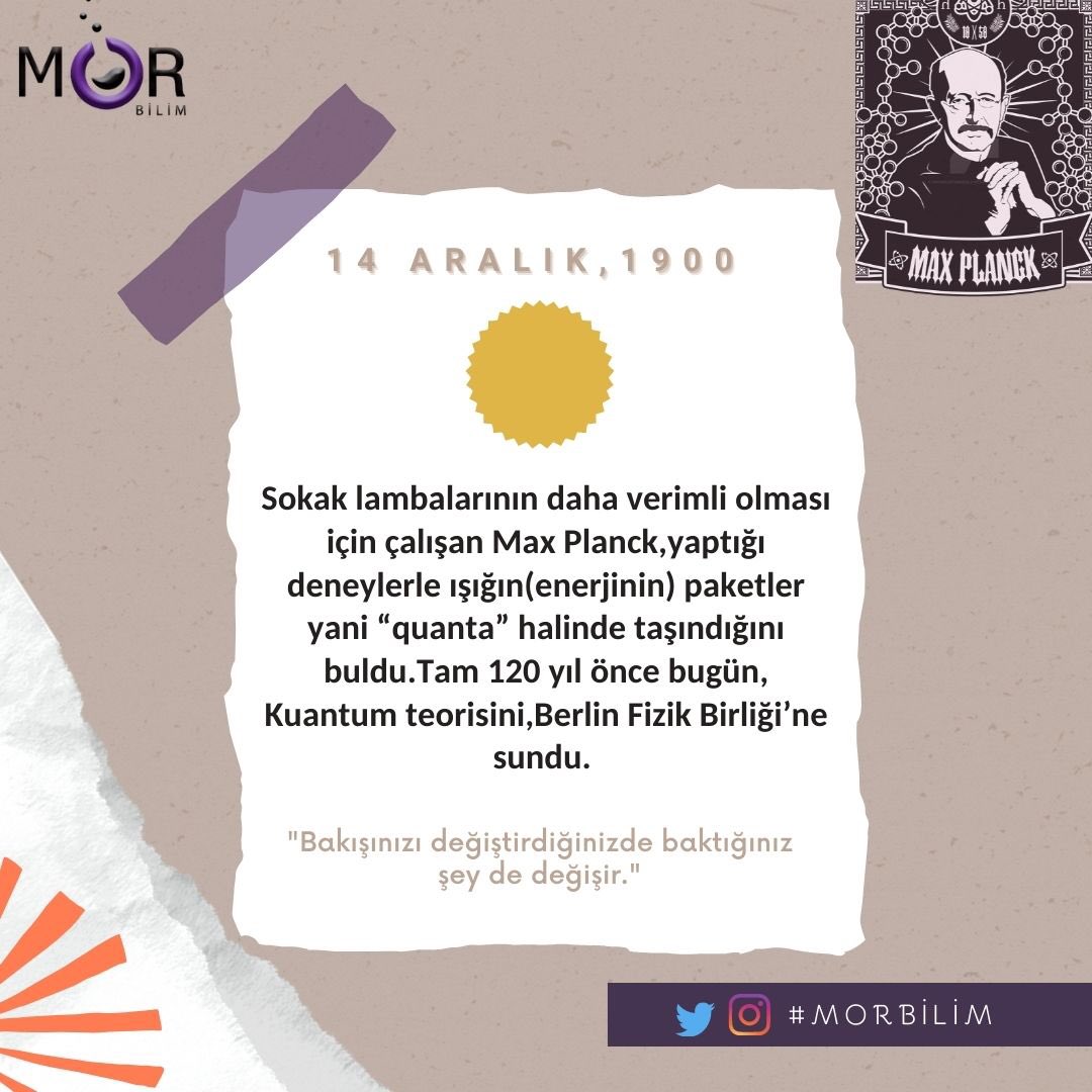 bilimmor's tweet photo. Alman fizikçi ve 1918 Nobel Fizik Ödülü sahibi Max Karl Ernst Ludwig Planck,120 yıl önce bugün ,Kuantum Kuramını Berlin Fizik Birliği’ne sundu.
#morbilimdergisi 
#bilimelçileri
#bilim
#maxplanck 
#kuantum https://t.co/ARPto2WUAw