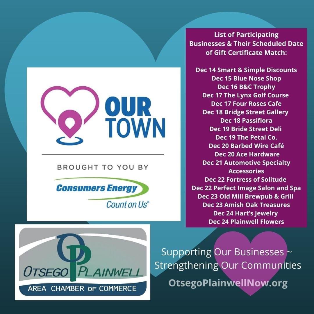 To assist in this challenging time, Consumers Energy is helping our community members stretch their dollars while also supporting small businesses in Michigan. Don't miss out on getting a dollar-for-dollar match for gift certificates! #SupportLocalMI #OPChamber #ConsumersEnergy