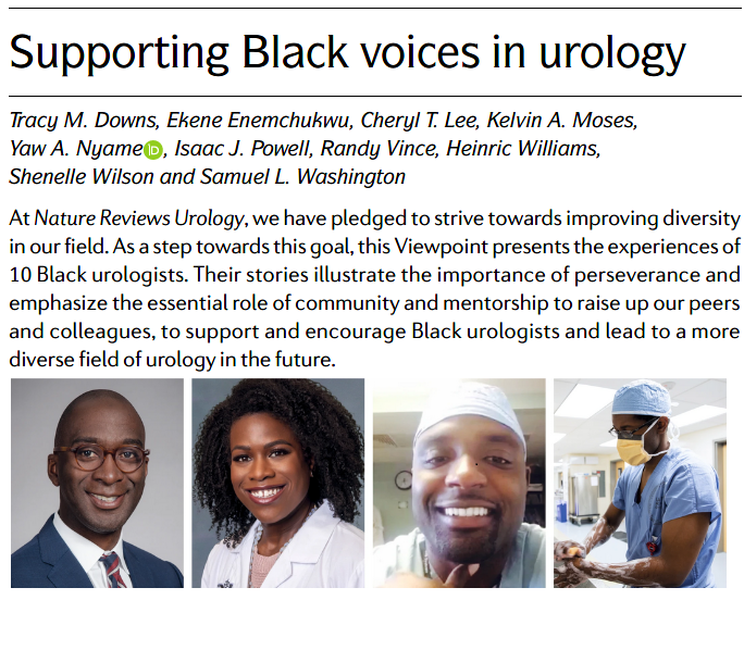 NatRevUrol's tweet photo. As part of our commitment to improving diversity in urology, we are very proud to present our new Viewpoint on supporting Black voices in urology. This important article is authored by 10 Black urologists from across the USA. Free to read and share here: https://t.co/FbJoW4Su9L https://t.co/qRqsW4PKzS