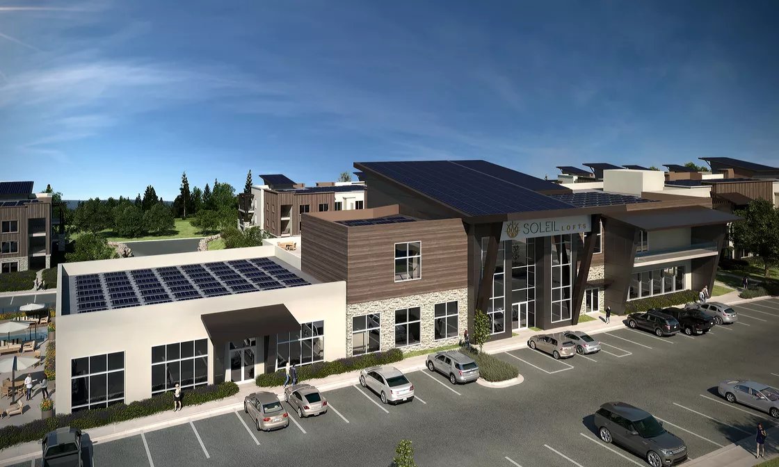 2/ The sleek Soleil Lofts will be all electric with lots of distributed solar energy generation and local battery storage. Very cool. In total, the 600-unit development will boast 5.2MW of solar and 12.6 MWh of energy storage.