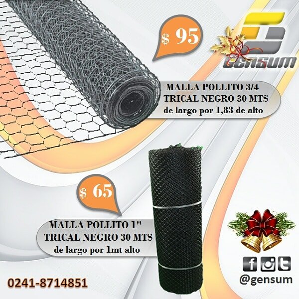 🔶 MALLA POLLITO EN PVC NEGRO DE 1" Y 3/4"  DE 30 MTS CADA UNA
▪¤▪
📭Estamos ubicados por la Don Julio Centeno de Valencia, frente a Oro Cauchos Láser del Big Low Center.
.
#gensum #Malla #Rollo #pollito #mallapollito #pvc #gallinero #ferretería #valencia #carabobo #venezuela