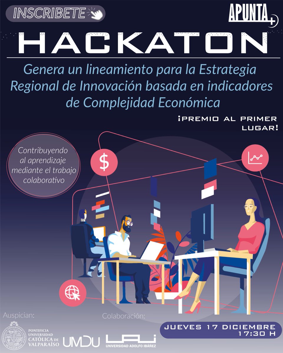 pucv_cl's tweet photo. Participa de la Hackaton “Genera un lineamiento para la Estrategia Regional de Innovación basada en indicadores de Complejidad Económica"! 📈 

El primer lugar será premiado con una suscripción a un curso de R para Data Science   🏆🎊

Inscripciones ➡ https://t.co/k7v0pQE0lY https://t.co/H97yV7s7NR