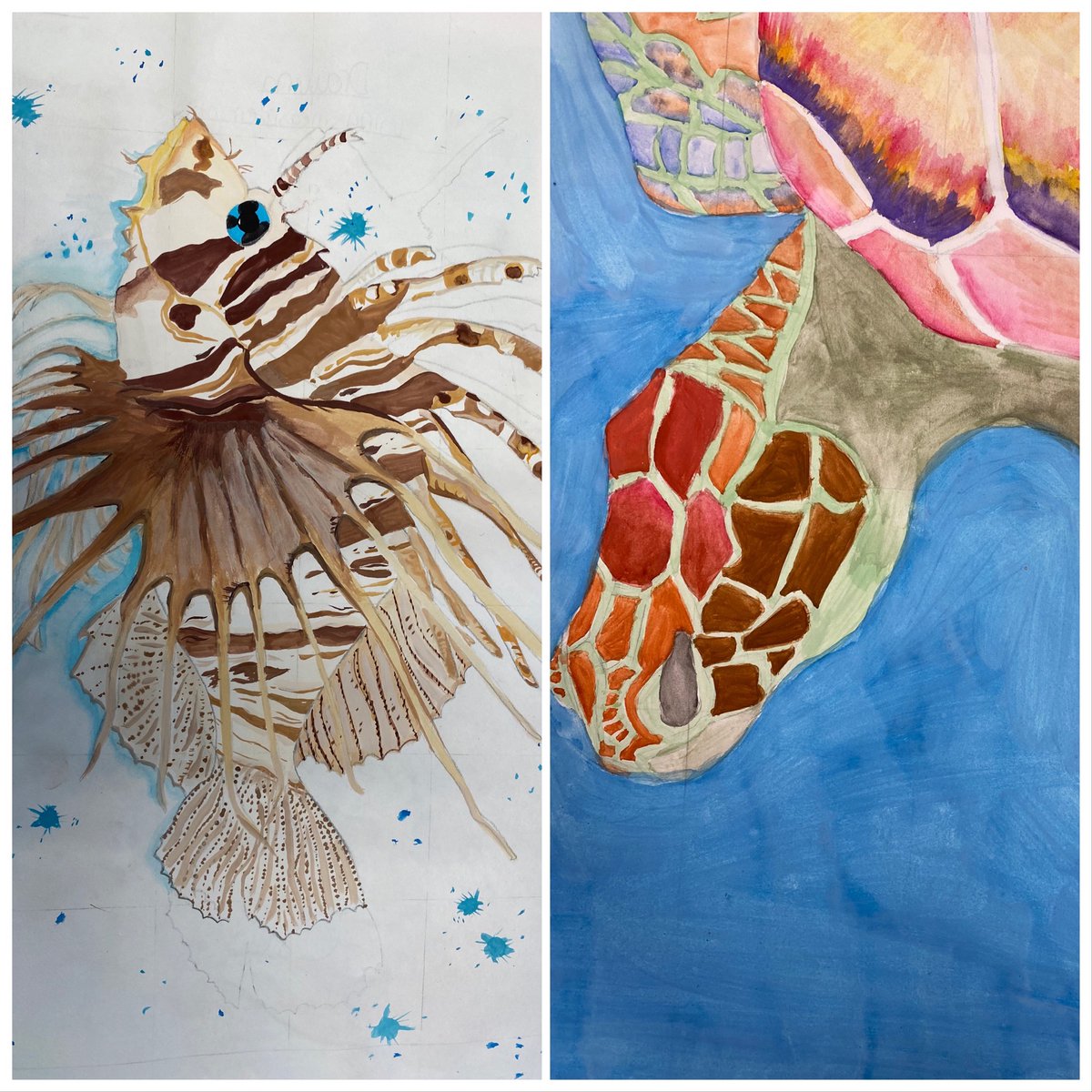 Year 9 <a href="/PlantbrkSchool/">Plantsbrook School</a> have been developing their watercolour painting techniques and have produced beautiful sea life inspired paintings.